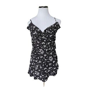 Garage Womens Wrap Romper Size XS Black Floral Ruffle Cottagecore Beach Flowy